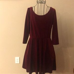 Garnet A-line dress with swing skirt.